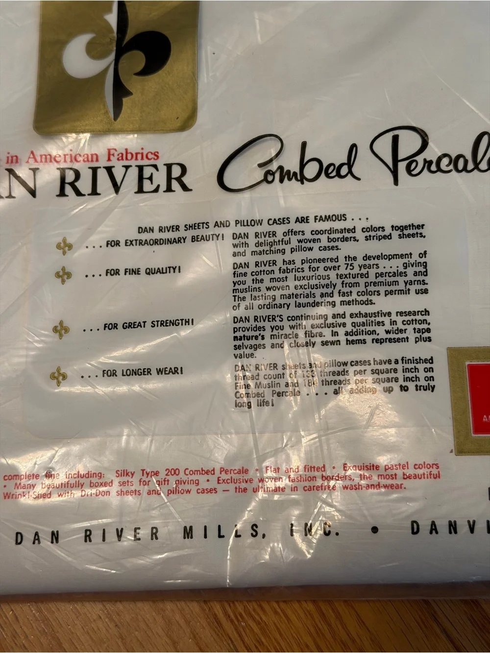 🆕 Dan River combed percale all cotton Twin 72x108” flat sheet New in package 60s